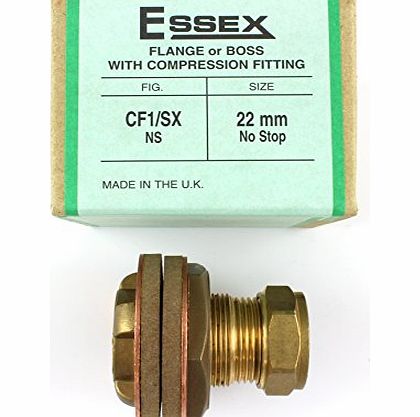 Essex 22mm CF1/SX ns brass Flange with compression fitting for flat, curved amp; domed surface WITHOUT stop end - suitable for use with shower pump.