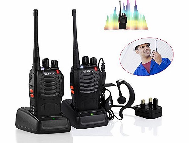 eSynic 2 pcs Long Range Two-Way Radio UHF 400-470MHz Walkie Talkie UK Plug Version With Original Earpieces-