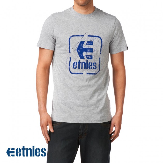 Mens Etnies Stack Wreck T-Shirt - Grey/Heather
