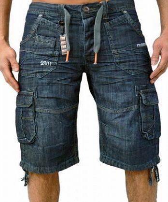 Eto Designer Mens Jeans Shorts EMS377 Regular Fit Denim Cargo Bottoms 32 Waist Dark Wash