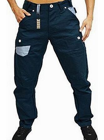 Eto Jeans Designer Mens Curved Leg Tapered Fit EM 431 Marine Blue Chinos 28 Waist 32 Leg (28R)