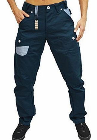 Eto Jeans Designer Mens Curved Leg Tapered Fit EM 431 Marine Blue Chinos 36 Waist 32 Leg (36R)