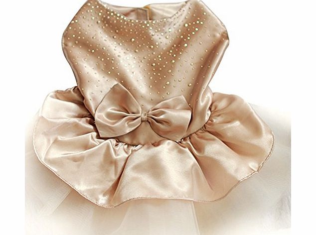 Etosell Dog Clothes Bow Tutu Princess Dress Puppy Lace Skirt Wedding Party Pet Apparel Golden L