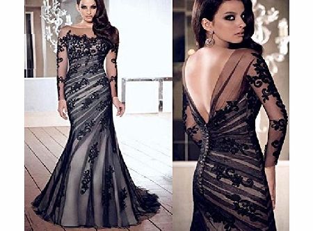 Etosell Evening Party Ball Formal Cocktail Bridesmaid Long Lace Dress Black XL