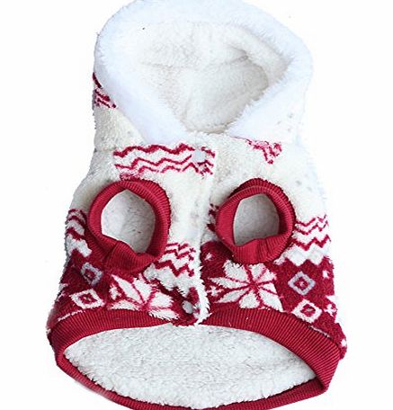 Etosell Puppy Clothes Jacket Pet Coral Hoodie Dog Fleece Winter Snowflake Print Coat Red S