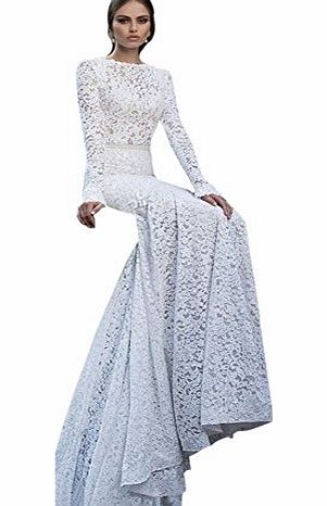 Etosell Womens Mermaid Lace Formal Wedding Bridal Dress White M