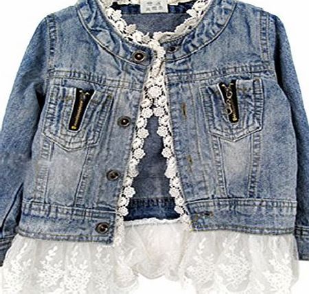 Etosell01 Lace Cowboy Denim Girls Baby Kids Jacket Coat 2-7Y