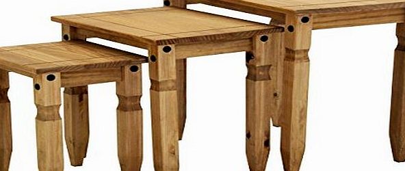 etrading1 Distressed Mexican Waxed Solid Rustic Pine Piccolo Nest of Tables Kelsey Stores