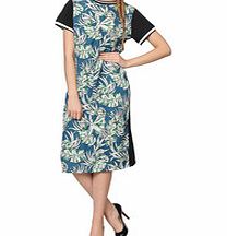Black and blue floral mid-length dress