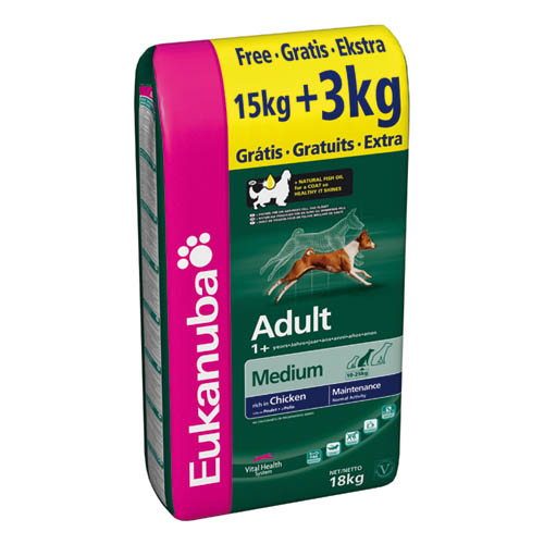 eukanuba Dog Adult Medium Breed 15KG   3KG Free