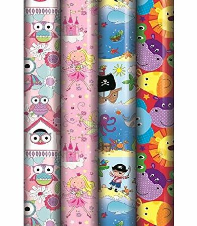 Eurowrap 12m Boy amp; Girl Childrens Gift Wrapping Paper - 4 x 3m Rolls - Birthday Any Occasion