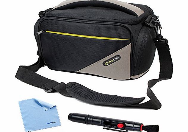 Black Large SLR Travel Case with Strap + Lens Pen + Cloth for Canon, Nikon, Sony, Panasonic, FujiFilm, Olympus and more DSLR Camera