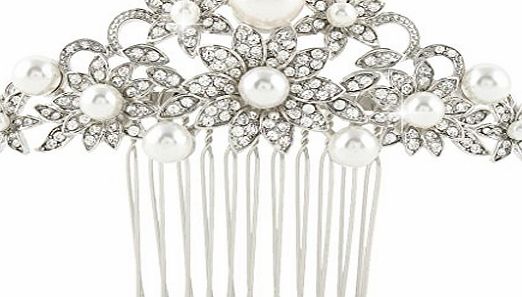 Ever Faith Wedding Flower Ivory Color Simulated Pearl Hair Comb Clear Austrian Crystal N04044-1