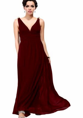 Ever-Pretty Ever Pretty Elegant V-neck Long Chiffon Crystal Maxi Evening Dress 09016, HE09016RD08, Red, 8UK