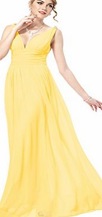 Ever Pretty Elegant V-neck Long Chiffon Crystal Party Formal Maxi Evening Dress 09016, HE09016YL08, Yellow, 8UK