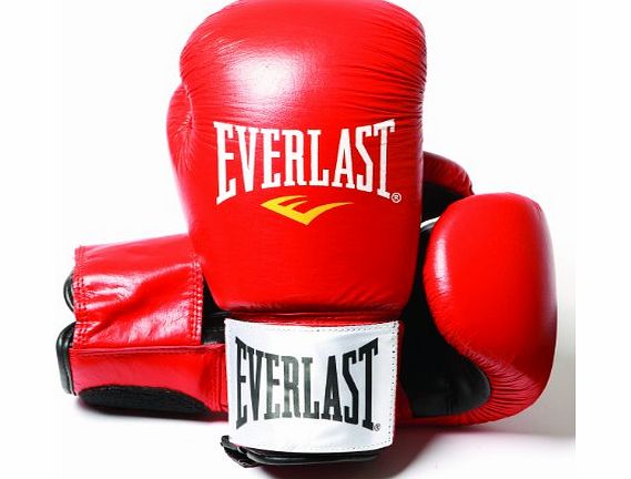 Everlast Fighter Leather Boxing Training Gloves - 14oz, Red/Black