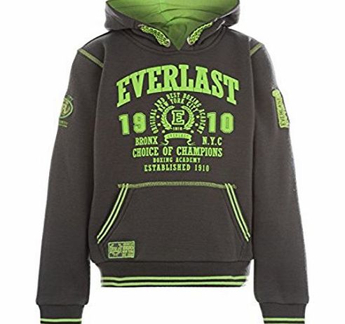 Everlast Kids Fluo OTH Jn Boys Sweater Pouch Pocket Long Sleeves Hooded Charcoal/Lime 11-12 (LB)