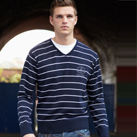 Everton V Neck Knit Jumper - Dark Navy/White.