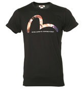Evisu Black T-Shirt with Large Logo