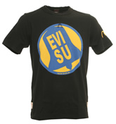 Evisu Black T-Shirt with Yellow and Blue Design