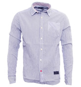 Evisu Blue Stripe Long Sleeve Creased Effect Shirt