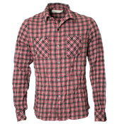 Evisu Creased Effect Red Check Long Sleeve Shirt