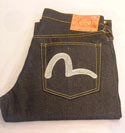 Evisu Dark Denim Grey Stitched Logo Slim Fitted Jeans