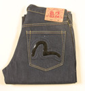 Dark Denim with Shiny Black & White Plastic Logo Button Fly Jeans - 33 Leg