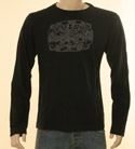 Evisu Mens Black with Shiny Grey Logo Long Sleeve T-Shirt