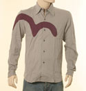 Mens Grey Long Sleeve Maroon Logo Cotton Shirt