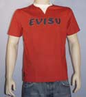 Evisu Mens Red Short Sleeve Cotton T-Shirt With Denim Logo