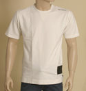 Mens White with Stitched Black Logo Short Sleeve T-Shirt