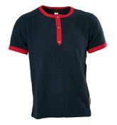 Evisu Navy Button Fastening Pique T-Shirt