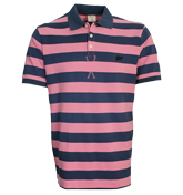 Evisu Pink and Navy Pique Polo Shirt