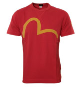 Evisu Red T-Shirt with Printed Yellow Logo