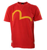 Evisu Red T-Shirt With Yellow Logo