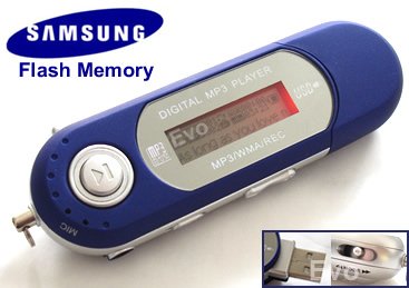 8GB Blue MP3 WMA Player (samsung memory) USB With FM Tuner, Voice Recorder + More