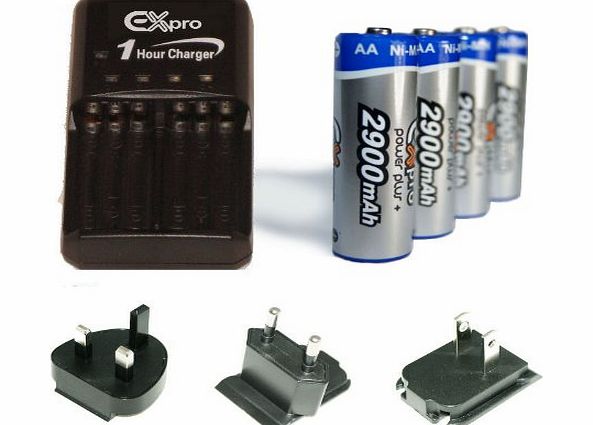 Ex-Pro 2900mAh Rechargeable AA Batteries and Charger Kit for Digital Camera
