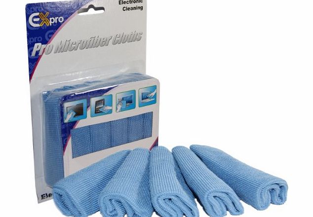Ex-Pro Optical Microfibre Screen/Lens Cleaning Cloth for Plasma/LCD/TFT/Camera/Tablet/iPhone/iPad (Pack of 5)