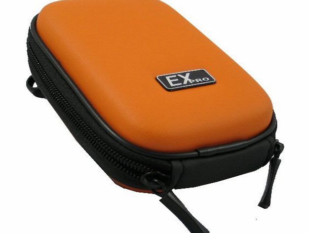 Ex-Pro Orange Hard Clam Shock proof Digital Camera Case Bag CR304D for Vivitar ViviCam 5015, 5018, 5020, 5024, 5399, 7690, 8018, 8025, 8225, 8324, DVR510, T234, T328, X024, X327, X329 amp; More.