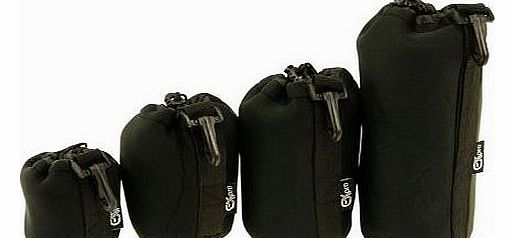 Ex-Pro Soft Neoprene Protective Lens Pouch Case Bag with Kit Hook for Camera (Pack of 4)