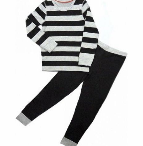 Ex-Store Striped Thermal Top amp; Leggings Set (4 Years, Grey/ Black)