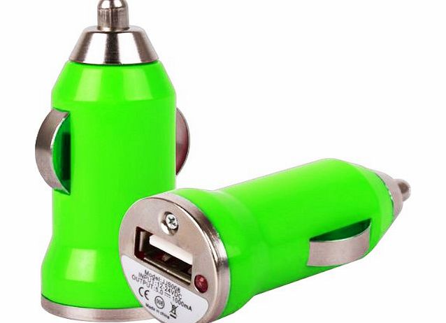 Nokia Lumia 630 / 635 - Green Universal Mini USB Bullet Style DC In Car Charger 12V USB Adapter