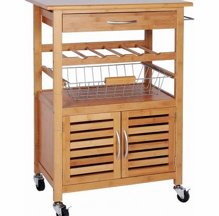 Excellent Houseware 4 TIER BAMBOO WOODEN KITCHEN HOSTESS TROLLEY DRAWER WINE RACK CASTORS 856914