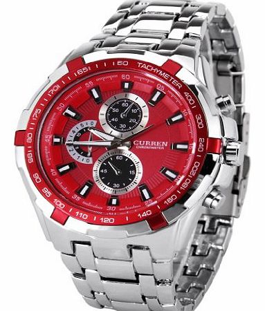 Stylish Quartz Wrist Watch for Men, Amazing looking watch Designer Watches Fashion Waterproof Curren Chronometer Watch with Strip Hour Marks (Red)
