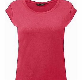 Dark Pink Roll Sleeve Plain T-Shirt 3162376