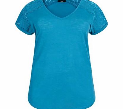 Exclusives Inspire Turquoise V Neck Broderie Sleeve T-Shirt
