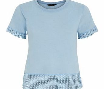 Exclusives Pale Blue Geo Crochet Hem T-Shirt 3282545