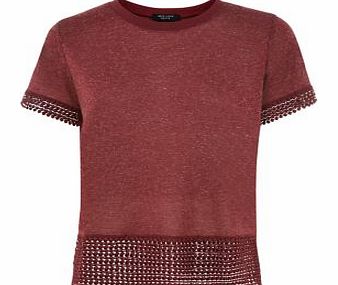 Exclusives Petite Burgundy Geo Crochet Hem T-Shirt 3281988