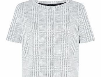 Petite Grey Jacquard Check Print Boxy T-Shirt